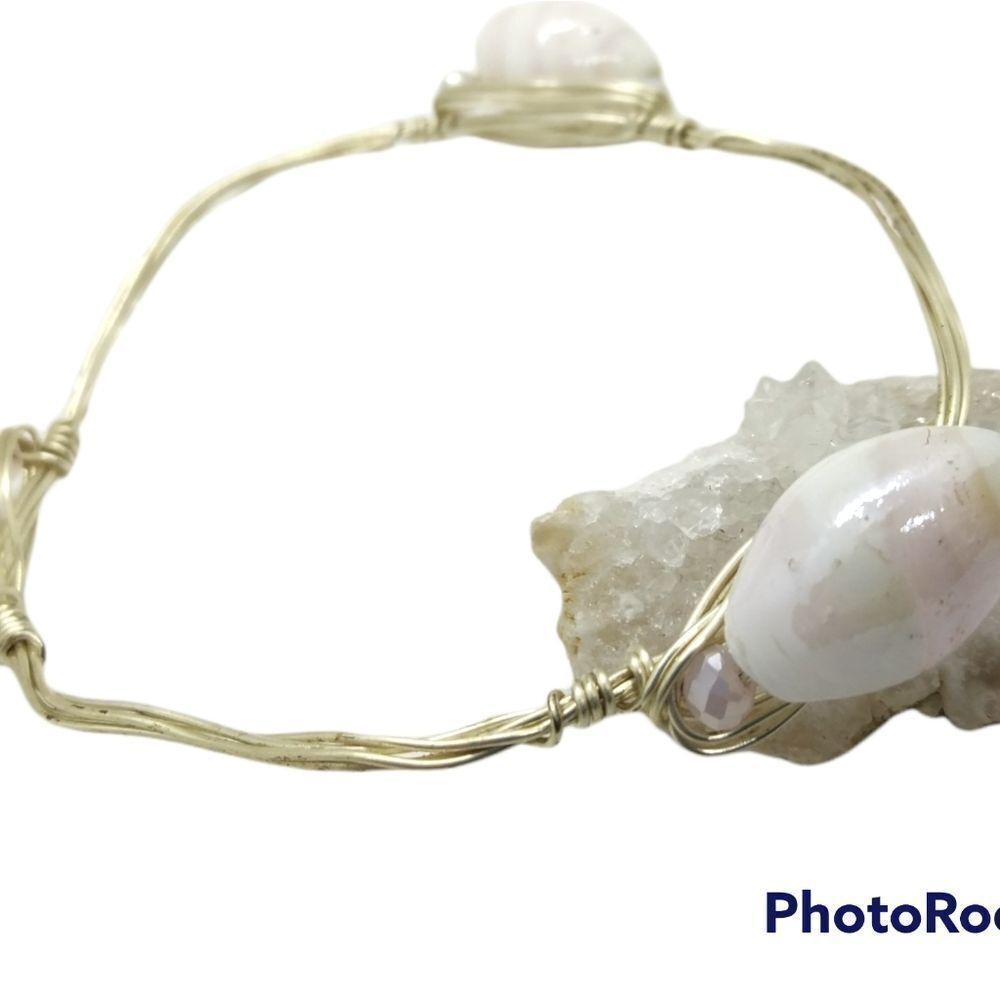 Polished shell pink tinted‎ Handcrafted wire wrapped bracelet